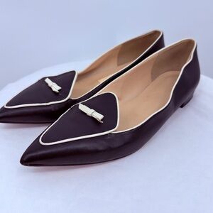 J.Crew Black Leather Pointed Toe Flats Bow Detail Size 9 Classic Minimal